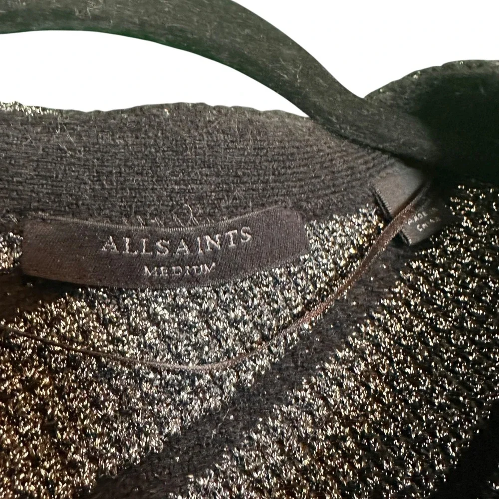 AllSaints Womens Vega Sweater Jumper M Black Alpaca Wool Striped Cropped‎ $248
